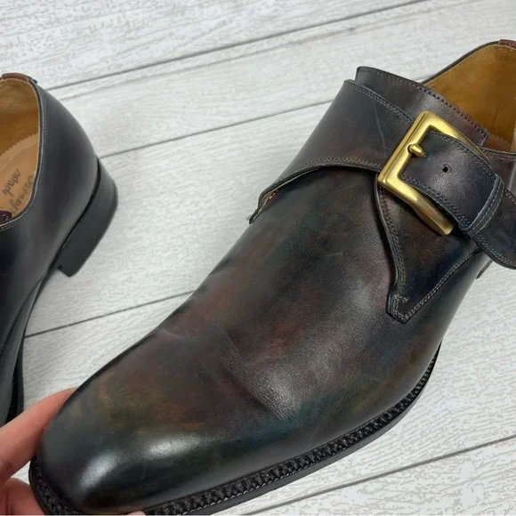 CALZOLERIA HARRIS x BARNEY'S NEW YORK Brown Iridescent Monk Strap Loafers Sz 8.5